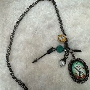 Plunder Designs Signed Vintage 32" Glass Cabochon pendant necklace